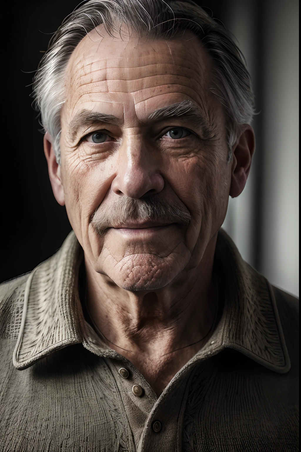 (masterpiece, photorealistic, raw,:1.4), (extremely intricate:1.2), close up, cinematic light, sidelighting, ultra high res, best shadow, RAW, upper body, old man, wearing pullover,