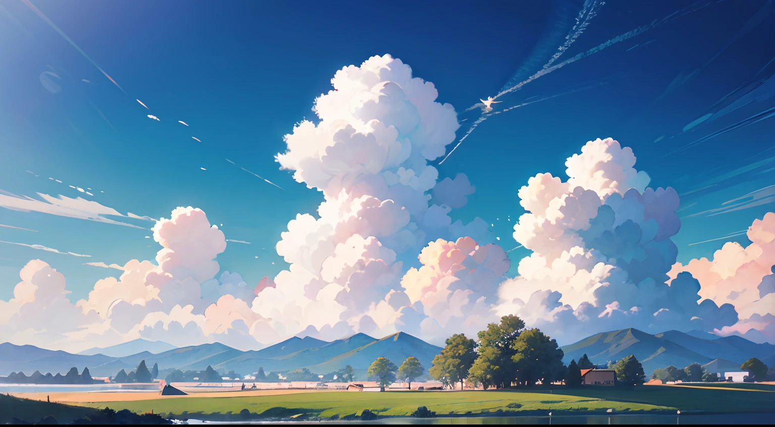 comic strip,Kizi,,beautifull puffy clouds,anime big breast,on cloud,Detail enhancement,8K,super-fine,concept-art,number art