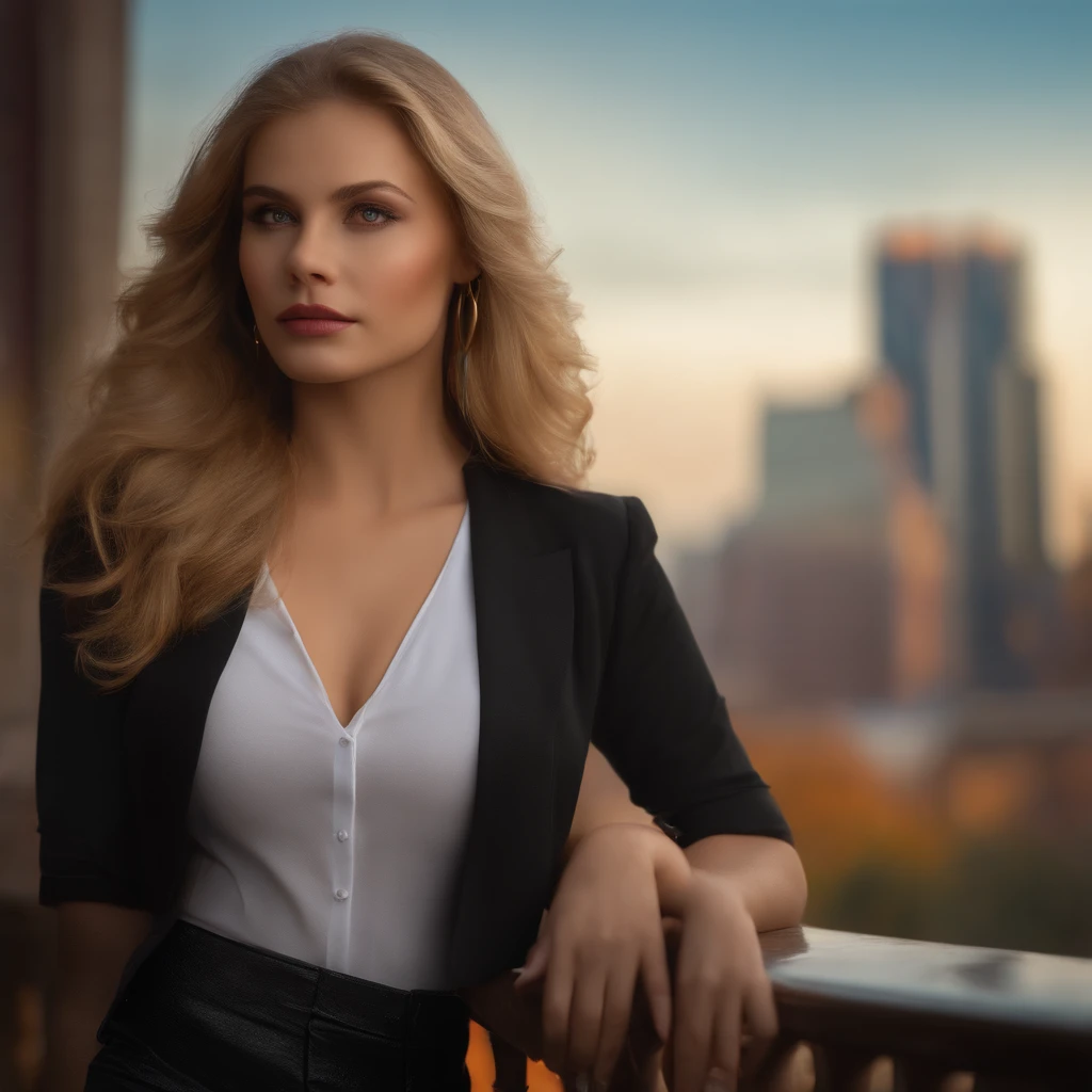 professional, (4k photo:1.1) by (Jeremy Lipking:0.3), (Dittmann Anna:0.3), (Arian Mark:0.3), (Sharp focus:1.3), high detail, wearing (tight shirt:1.2), beautiful detailed face, hazel eyes, long blonde hair, (attractive young woman:1.3), (seductive:1.1), (blushing:1.1), hourglass body shape, small round breasts, wide hips, in background city