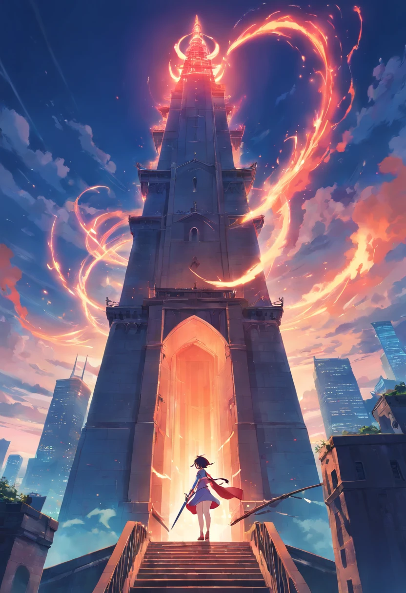 Devil ghost with swords  on the top of tower