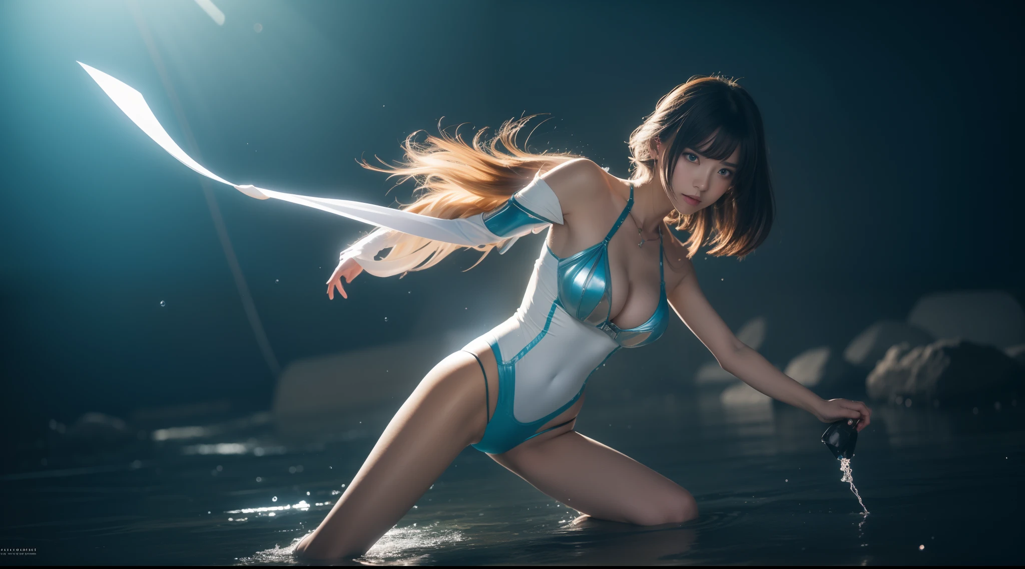 Best quality,Masterpiece,Realistic,professional,Vivid colors,Ultra-fine painting,Portrait,anime big breast,Photogram,number art,Fantasyart,3d graphic,Cinematic_lighting,Strong_rim_Light,rim-light,Ambient_Light,Tyndall effect,moodylighting,Huge_filesize,Real,Female,Mecha musume,Cyborg,high legs_swimsuit,Japanese_Armor,one side up,shmup,remains,rubble_废墟,(Extremely detailed Cg Unity 8K wallpaper),(((Masterpiece))),(((Best quality))),((Ultra-detailed)),(Best Illustration),((An extremely delicate and beautiful)),Dynamic Angle,Wind,classic,Spring,(Detailed light),(Sunlight),Beautiful and delicate water,(Painting),(Sketch),(full bloom),(Shine),