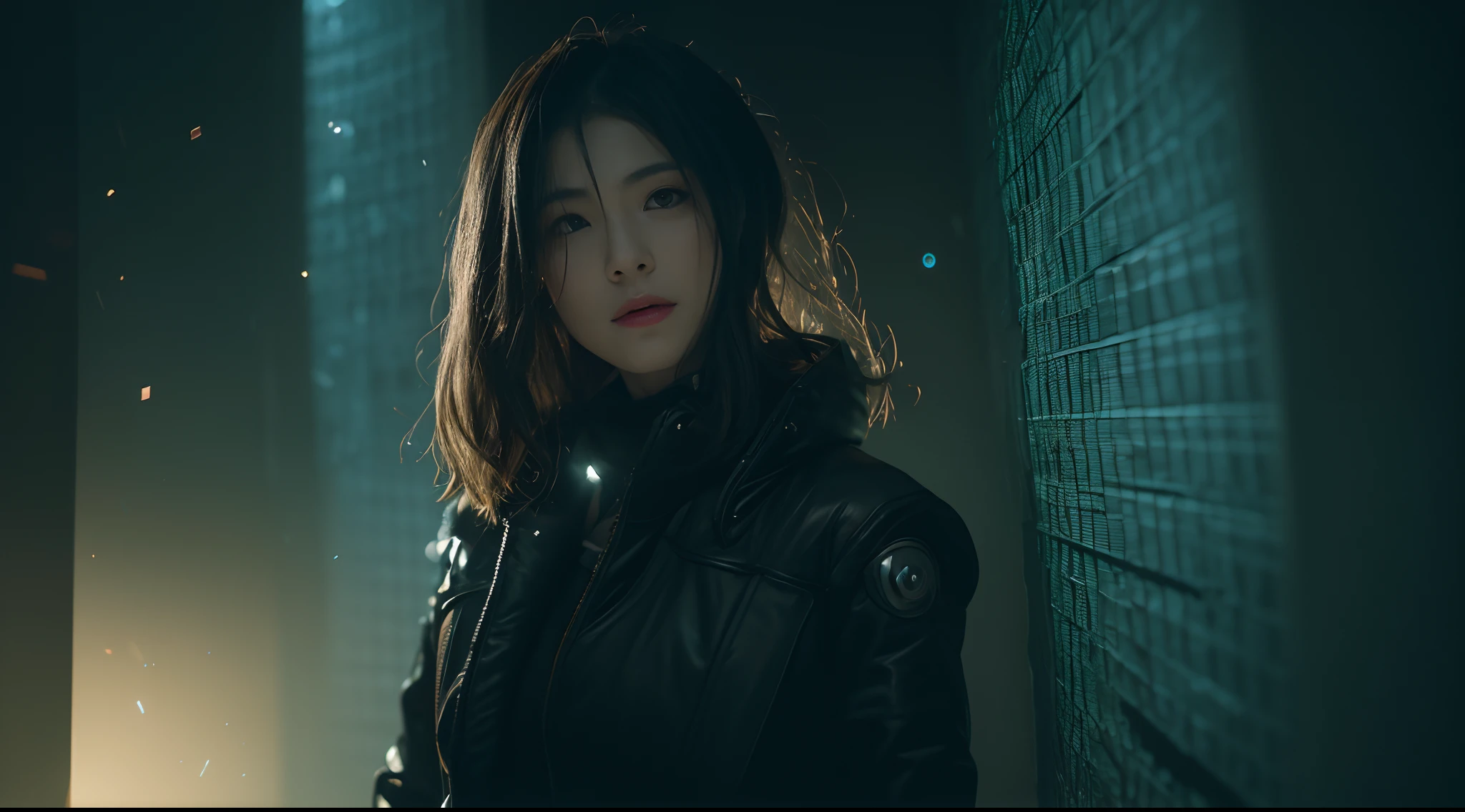 From the movie Matrix ,movie footage,3D, A beautiful cyberpunk female image,hdr(HighDynamicRange),Ray traching,NVIDIA RTX,Hyper-Resolution,Unreal 5,Subsurface scattering、PBR Texture、post-proces、Anisotropy Filtering、depth of fields、maximum definition and sharpness、Many-Layer Textures、Albedo e mapas Speculares、Surface coloring、Accurate simulation octane rendering of light-material interactions、Two-colored light、largeaperture、Low ISO、White balance、the rule of thirds、8K raw data、blackstockings