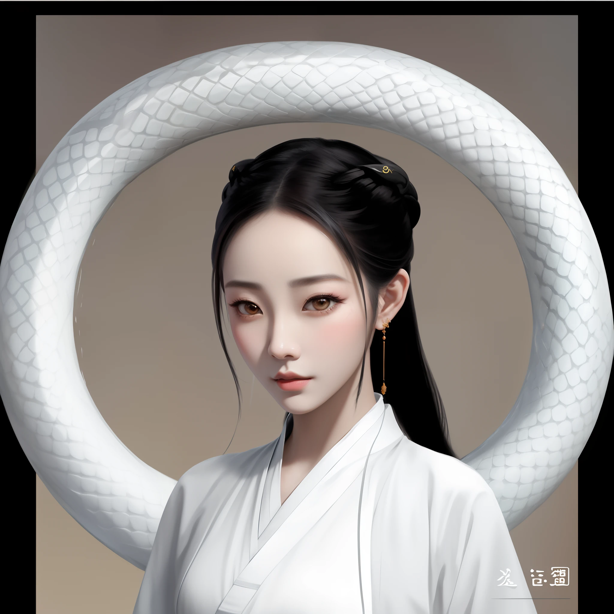 Alafed image of a woman with a snake around her head, Trending on CGSTATION, Ancient Chinese Art Style, inspired by Xiao Yuncong, Chinese style, artwork in the style of guweiz, inspired by Zhang Yan, snake woman hybrid, inspired by Zhang Yin, inspired by Du Qiong, inspired by Ai Xuan, inspired by Zhao Yuan