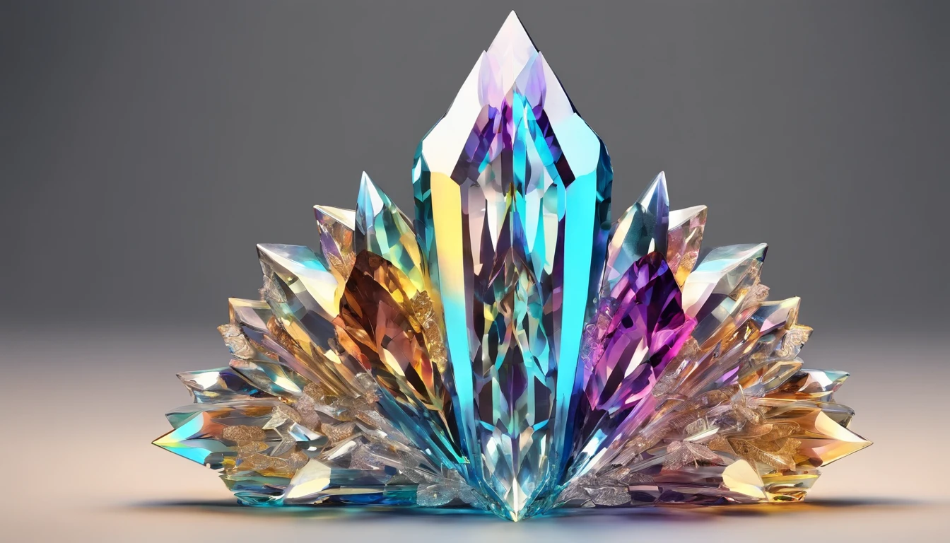 Colorful crystal clusters blend with light to form a sword, crystal clear and lifelike.