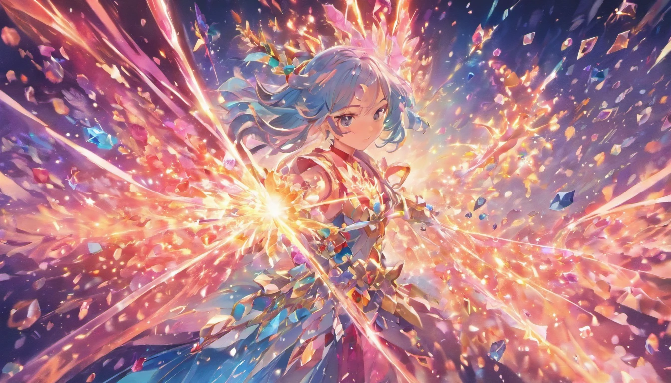 Colorful crystal clusters blend with light to form a sword, crystal clear and lifelike.