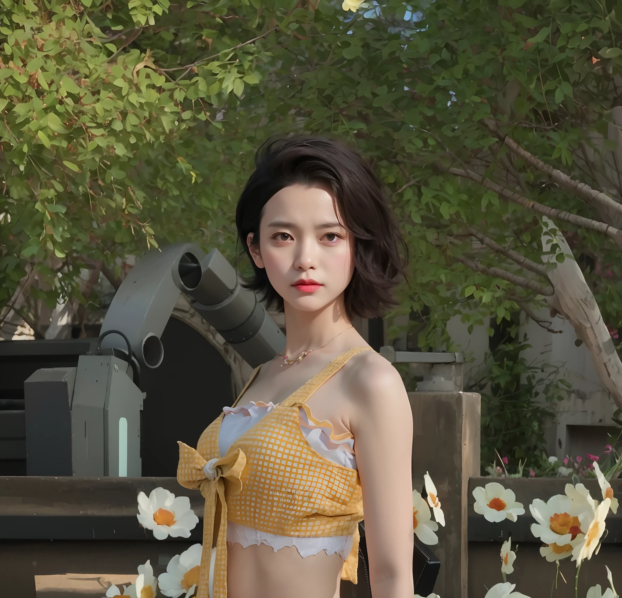 (Best quality, 8k, 32k, Masterpiece, UHD:1.2),Photo of Pretty Japanese woman, large breasts, very short bob hair,upper body,face focus,oversized_sweater, necklace, simple background, from above, looking at viewer,