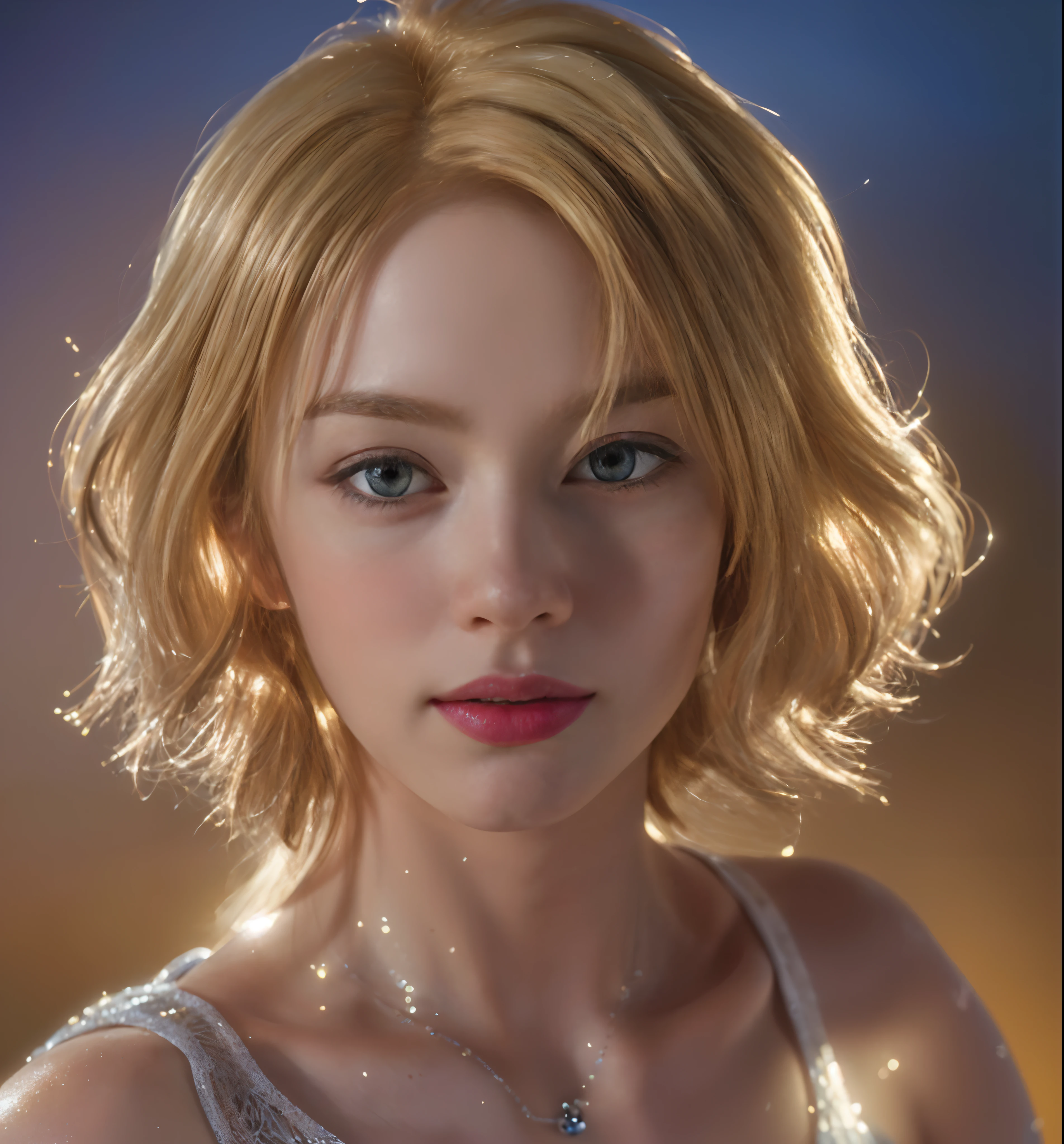 (Masterpiece,Best quality, Ultra photo realsisim,32K,RAW photo,Detail Skins, 8K  UHD, Digital SLR,High quality, filmgrain:1.5), 1girll, Blonde hair,Blue eyes, freckle, 1girll , Latino, Messy short hair, (( bite lips, Seductive )) Blouse with super big, Leaning forward, (Masterpiece,Best quality, Ultra photo realsisim,32K,RAW photo,Detail Skins, 8K  UHD, Digital SLR,High quality, filmgrain:1.5), Wet bath model shot silver hair look ((Close-up shot of perfume commercials))((Take photos for the fashion show))[Beautiful golden perfume bottle with "。.ai" Silver font text](Bokeh female character, character close up, character portrait closeup, close up character, hyper-detailed fantasy character, Close-up of people, closeup character portrait, unreal engine character art, hyper-detailed portrait, highly detailed character, Personagem pequeno. Unreal Engine 5, character art closeup