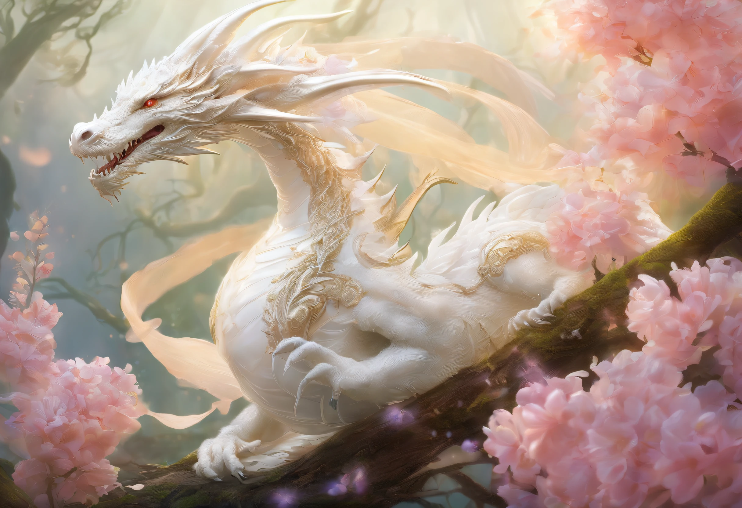 Sleeping White Dragon,shoun,hyacinth,organ,Leaves flying,Warm light base
