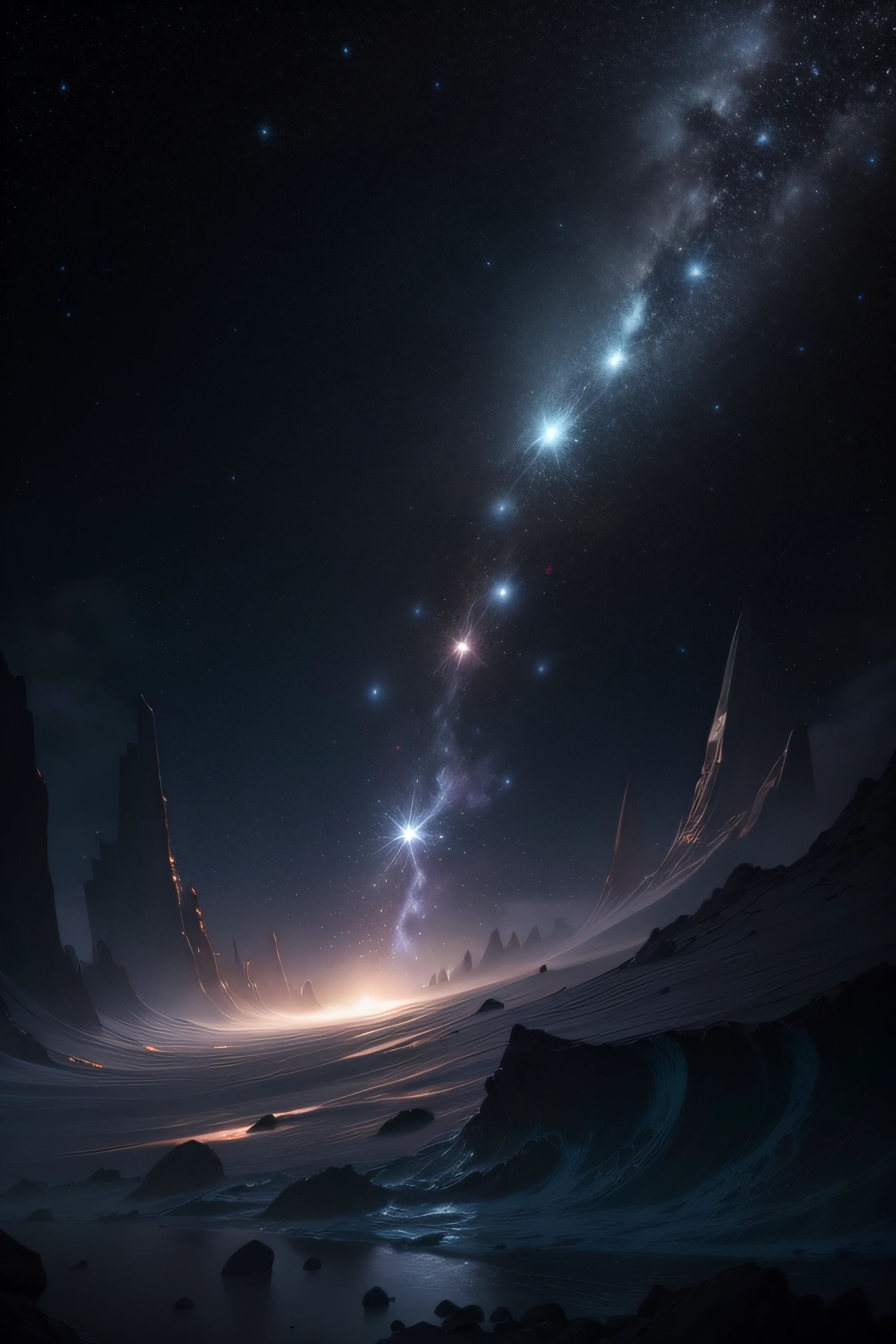 starrysky，（（vortex）），disperse，Black background，As estrelas，8K，The is very detailed，acurate，best qualtiy，hyper HD，high detal，A high resolution，hentail realism，romanticism lain，Cinematic lighting effects，
