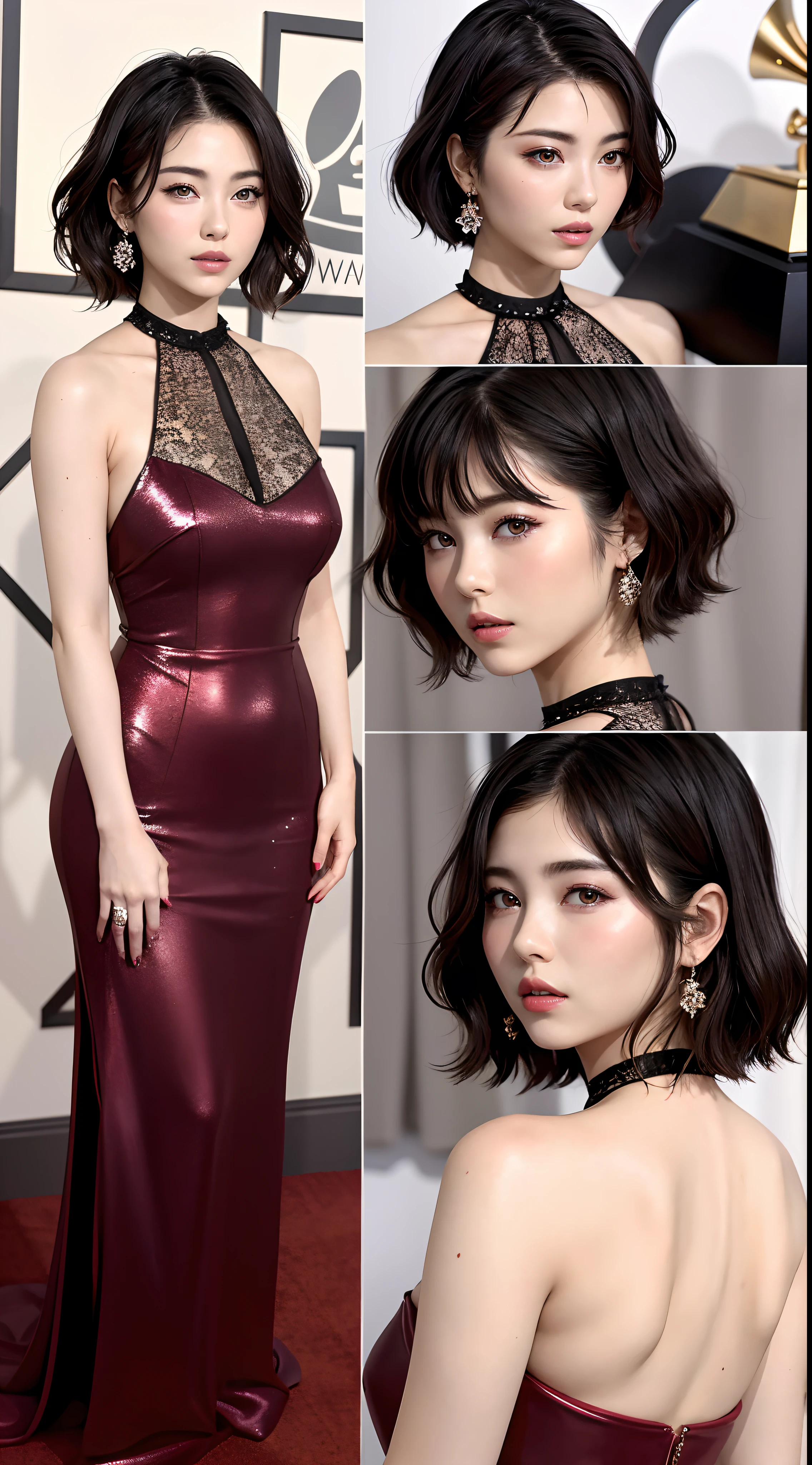 Tell in detail the beauty of the famous Hollywood actress attending the Grammy Awards ceremony。

This actress is、It will be the center of attention with its attractive appearance.。Her hair is long、Gorgeous curly hair flows gracefully from the shoulders。Its hairstyle is、Gives an elegant and feminine impression。

Her beautiful features are、Characterized by delicate contours and crisp high cheekbones。Her makeup is、Makes skin glow with natural nude tones、Emphasizes deep eyes。Eta、Lips are beautifully colored with red lipstick。

Her proportions are、Has a perfect silhouette。She wears a simple but sexy see-through gown.、Highlights its beautiful cave。The fabric of the gown is、With transparent silk and lace、Beautifully finished to show through the skin。

The color of the dress is、In crimson color、Complements her skin and hair color。This color is、It further highlights her confidence and charm。On the back of the gown、Elegant lace details、Beautifully adorns her back。

Her accessories are simple yet、The sparkle of diamonds enhances their beauty。She wears high-heeled sandals、You can feel the elegance even under its feet。

This actress is、By appearing at the Grammy Awards ceremony、Its beauty、sense、With its sophisticated style, it will become an icon of a generation in the fashion world.。
