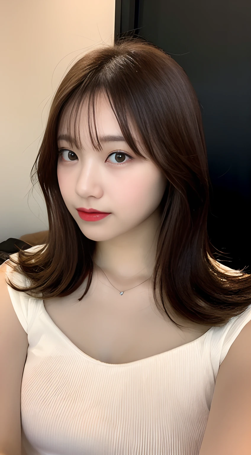 ((Best Quality, 8K, masutepiece: 1.3)), Selfie, Sharp Focus: 1.2, Cute beauty with perfect figure: 1.4, Slim : 1.2, ((Brown Black, Big breastsSmall transparent dress, semi-, highly fine breasts, Happy expressanding: 1.2), Highly detailed facial and skin texture, Detailed eyes, Double eyelids, Super Sexy Suspenders, Transparent thes