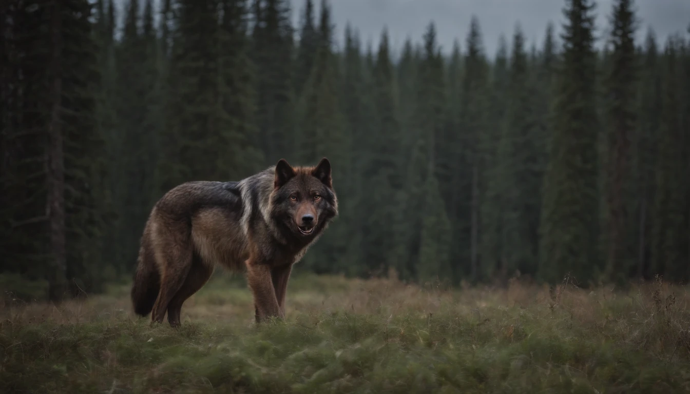 werewolf,stand,at night,In the woods,8K,((tmasterpiece)),hdr,highly detailed,professinal