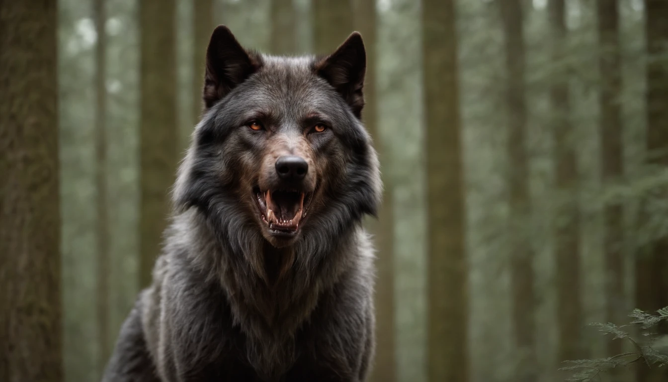 werewolf,stand,at night,In the woods,8K,((tmasterpiece)),hdr,highly detailed,professinal