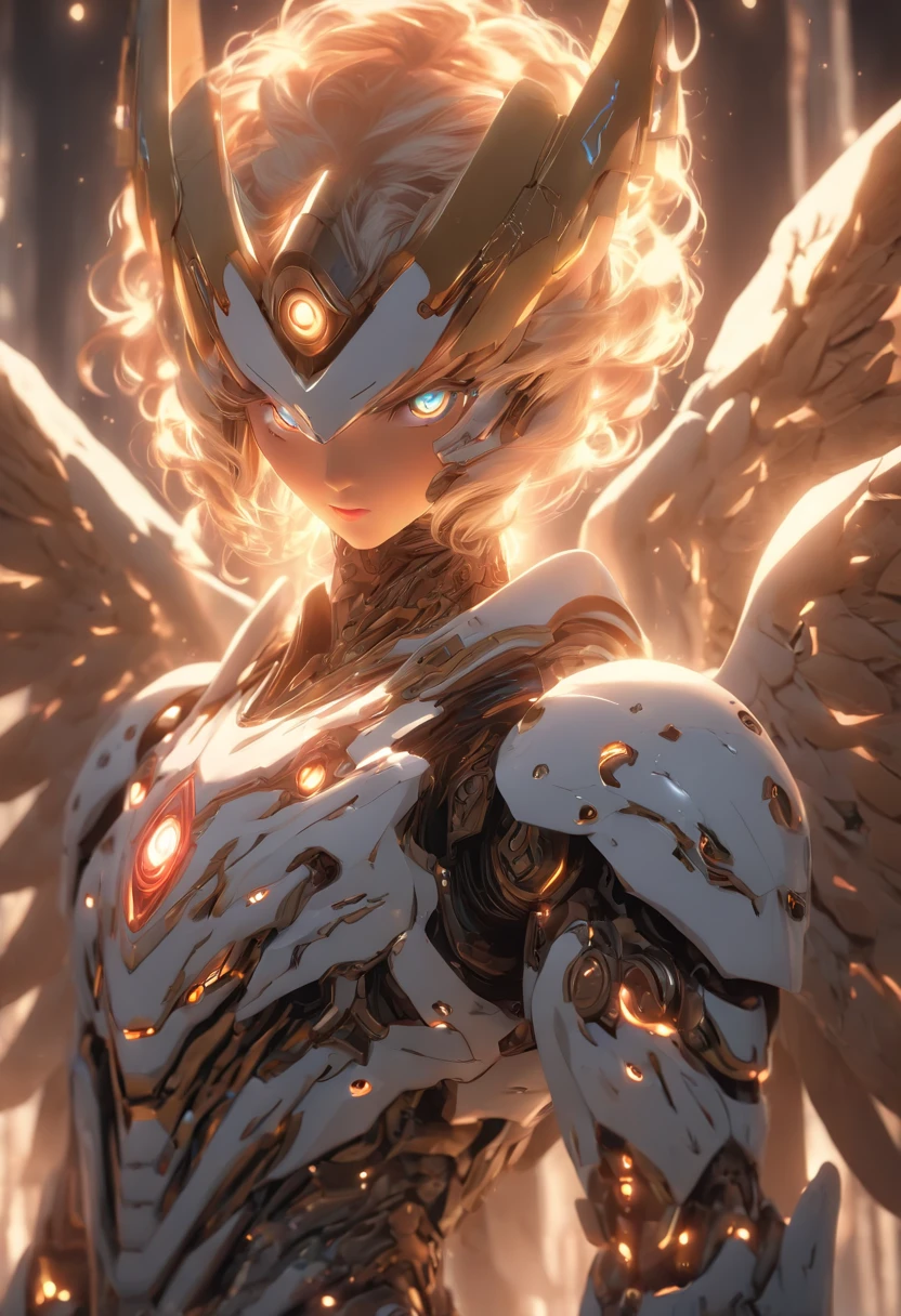 (Full body shot:1.4),(wide - angle shot), (Intricate details:1.4), (Masterpiece) , ((anime robots, Beautiful white-skinned puppet, angel, 1boys, magic)), (Perfect aesthetic eyes:1.3) , (Detailed eyes) , (Halo) , (Eldon ring:1.4), (Wings:1.3), Glowing, twintails hair, multicolored hair, (Anatomically correct body:1.4) , Angry, (Perfect face), Sarnyo Ankaragorn Majestic guardian knight | Ultra-fine robot armor | Cinematic lighting | intricate filigree metal design | 16k | Unreal Engine 5 | rendering by octane | 。.3D, (Anatomically correct :1.4), (Ultra detailed, Fantasy background, Blush, Solo, Combat posture), (Magical Circle:1.3), lightning effects, (Ray tracing), Show your ability A.I., (Glowing eyes) , (particle glowing) , 16k wallpaper, Robot woman, Trends on Pintrest, author：Nimox S., hyper HD