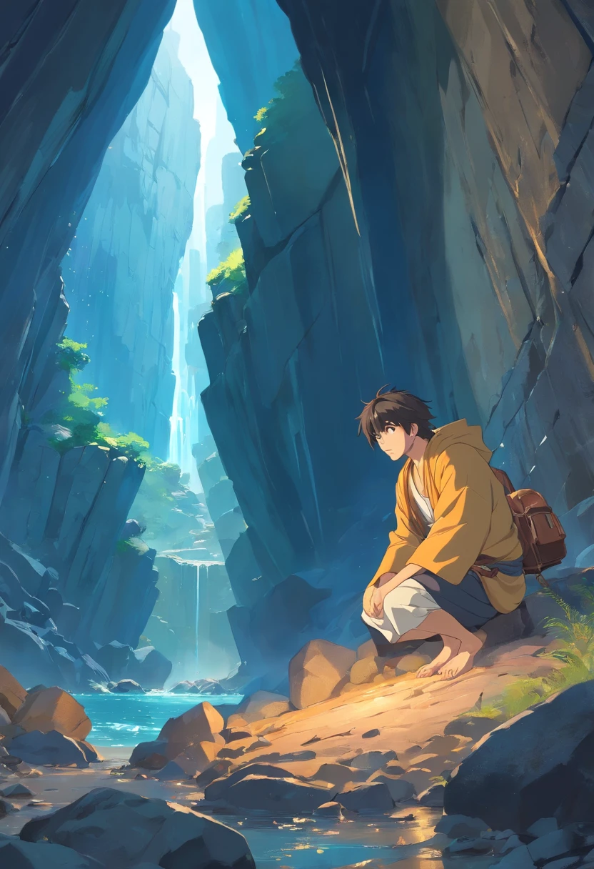 Imagem antiga, roupa judaica, homem judeu, Old Christian writing letters in a rocky cave with a lot of technology and extreme realism ((image depicting the apostle John)) obra-prima, melhor qualidade,