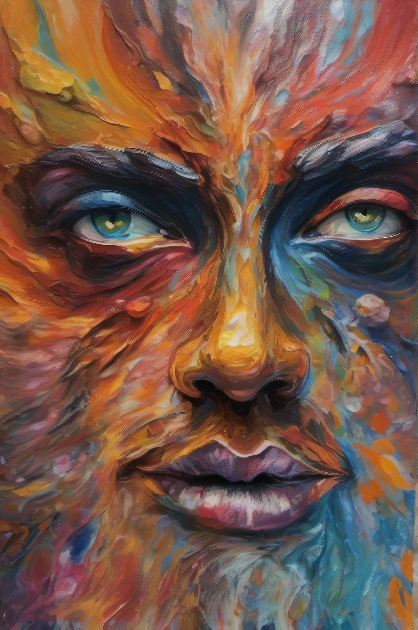 top-quality,4K,8K,hight resolution,masterpiece:1.2),Ultra-detailed,Abstract Art,Colorful,Vivid colors,Oil painting art,painterly,Painted art supplies,Portrait with missing face,hades,wide-angle lens