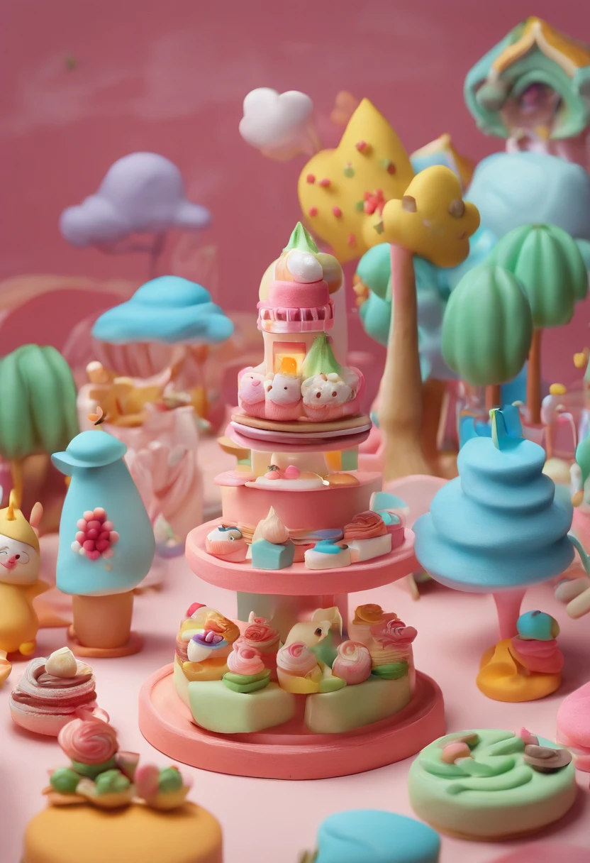 (A cute, Cartoonish dessert characters，Has minimal human characteristics): Sweet and lively face, Round and shiny eyes, Cute little mouth, Soft and soft body, extremely colorful，Vibrant appearance, adorable expression, The limbs are small and stout, Joy and joyful resonance, Naughty and mischievous personality, A little clumsy，But full of charm, A touch of magic and wonder, Surrounded by desserts and sugary treats, A whimsical dessert wonderland, Fill with sweets, chocolate bar, and pastries, Sugar-coated fantasy world, Land where calories don't count, A delicious adventure in dessert paradise, Bright colors and a joyous atmosphere, Sweet aroma, With marshmallow clouds and lollipop trees as background, A cheerful and seductive presence, A dessert companion，Bring a smile to everyone's face. (Best quality, High-res), A delightful blend of sweetness and cuteness, A masterpiece of confectionery art, Eye and heart care, Mesmerizing and coveted creations, Light up the dessert companion for any day.