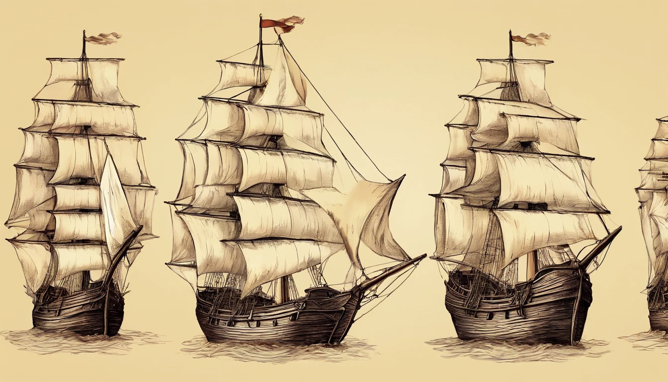 Two wooden sailing ships, sloops or schooners