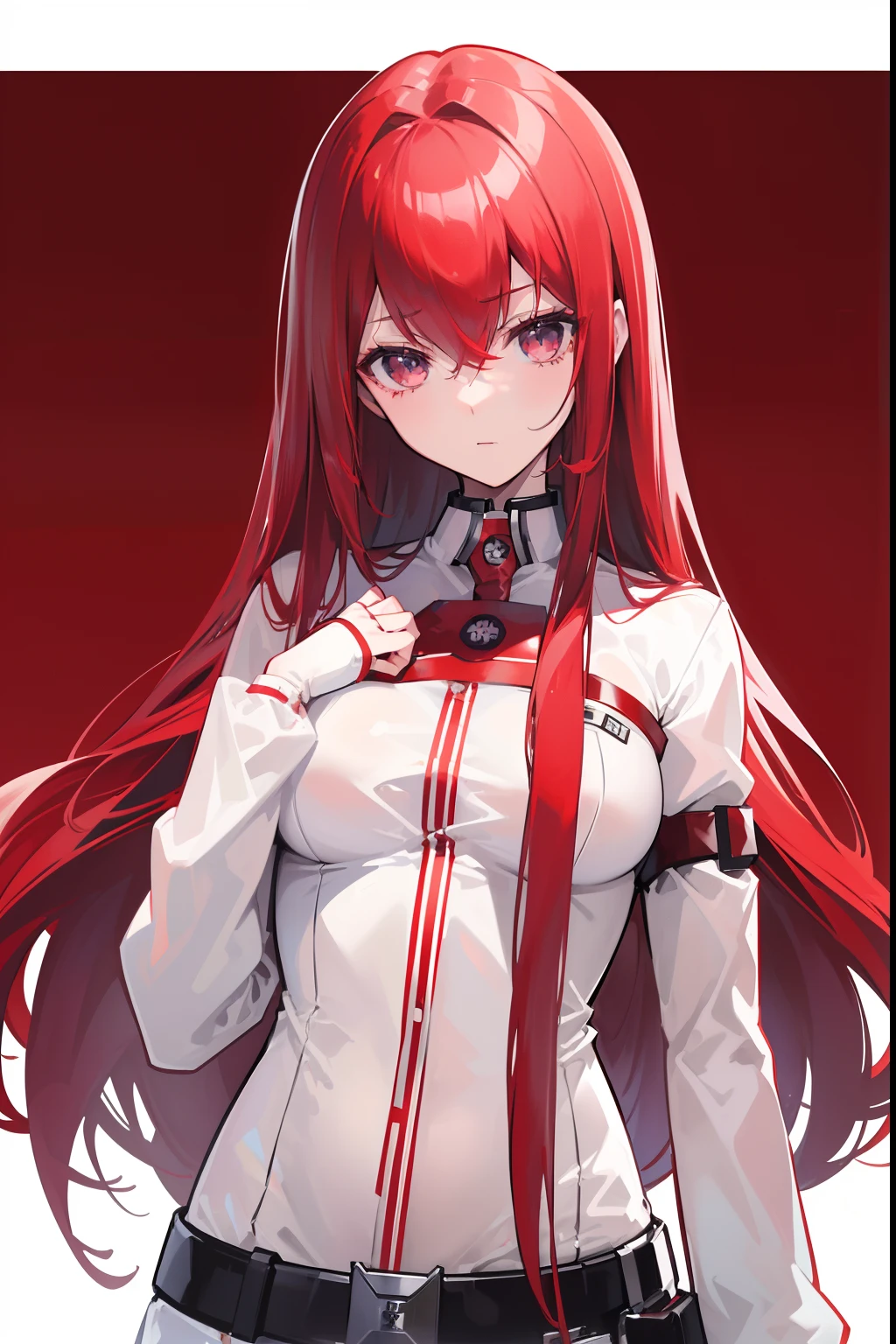 (masuter piece, Best Quality, Ultra-detailed), ((kurisu makise:1.2)), (1girl in:1.2), (Detailed face, Detailed eyes, Detailed skin:1.1), Red hair, hair between eye, breasts of medium size, Medium Hair, (Long sleeves:1.5), lab background, ((Manteau blanc)), Red tie,Steinsgate