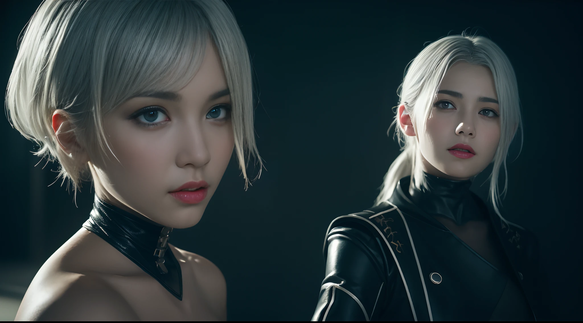 emphasis lines, bokeh, Eye-Level Shot，From the movie Matrix ，3D,solo， 1girl，battle garment，A young white haired girl from Germany,A beautiful cyberpunk female image,hdr（HighDynamicRange）,Ray traching,NVIDIA RTX,Hyper-Resolution,Unreal 5,Subsurface scattering、PBR Texture、post-proces、Anisotropy Filtering、depth of fields、maximum definition and sharpness、Many-Layer Textures、Albedo e mapas Speculares、Surface coloring、Accurate simulation octane rendering of light-material interactions、Two-colored light、largeaperture、Low ISO、White balance、the rule of thirds、8K raw data、blackstockings，cinematic lighting, ray tracing, reflection light,  UHD, best quality, high quality, award winning, high details, masterpiece, anatomically correct, textured skin，