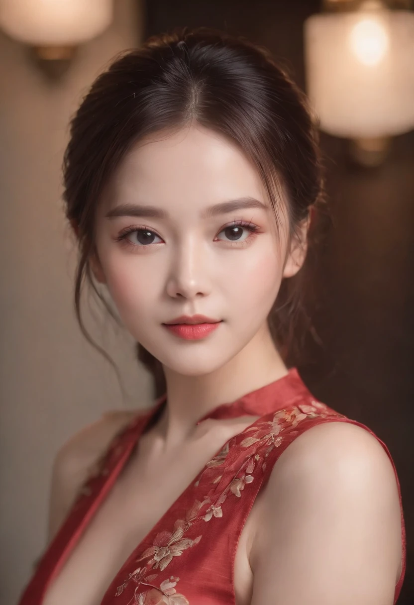 (((a deep reddish wound crosses her left cheek))) fair complexion, chinese woman around 19 years old, natural black hair, distinctive brown eyes, wearing kohl, slender and graceful, beautiful, candlelight in a medieval setting, ultra sharp focus, realistic shot, sexy bikini female clothes, tetradic colors (scar:1.4)