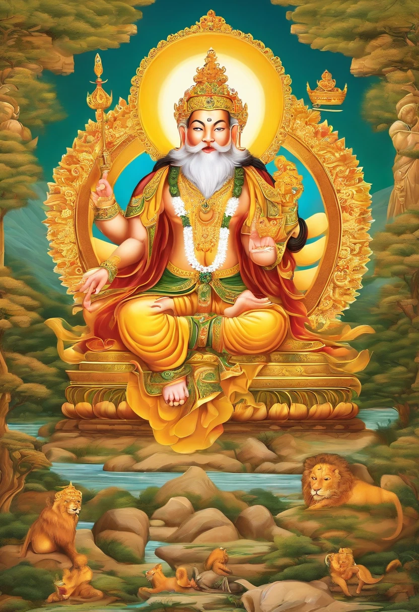 In a verdant mountain forest,Manjushri sits on the body of a majestic lion,The lion exudes majesty,It's daunting。The Bodhisattva has a kind face,Eyes shining,Holding a sharp sword,The sword body shone with dazzling light,It seems to be able to penetrate all confusion and obstacles。
Beside him,Various precious magic weapons are displayed,Ruyi treasure building、Lotus, etc,These are symbols of wisdom and compassion。The robes of the bodhisattvas are inlaid with various brilliant gemstones,Shine like stars。He wears a golden crown on his head,That is a symbol of wisdom,It means that his wisdom is as hot as the sun。
The lion was pacified by him,Sit quietly,It was as if he was also infected by his wisdom。The mane on its body flutters in the wind,Like a lion's mane swaying in the wind,It appears more vivid。
In this painting,The image of Manjushri comes to life,His wise sword、the Lion、Magic Instruments、Both the robe and the crown symbolize wisdom and compassion。Through this painting,We can feel Manjushri's wisdom and compassion,Feel his fearless courage and unwavering faith。