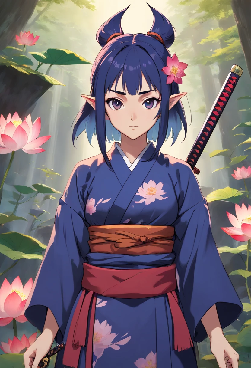Dark Elf wearing Gothic armor and katanas, samurai, cabelos longos cinzas, magnifica, serious facial expression, Lotus flower drawn on kimono, magnifica, 8k, Dark Elf wearing Gothic armor and katanas, samurai, cabelos longos cinzas, magnifica, serious facial expression, Lotus flower drawn on kimono, magnifica, 8k, posicionamento central, dramatic scene. central, dramatic scene.