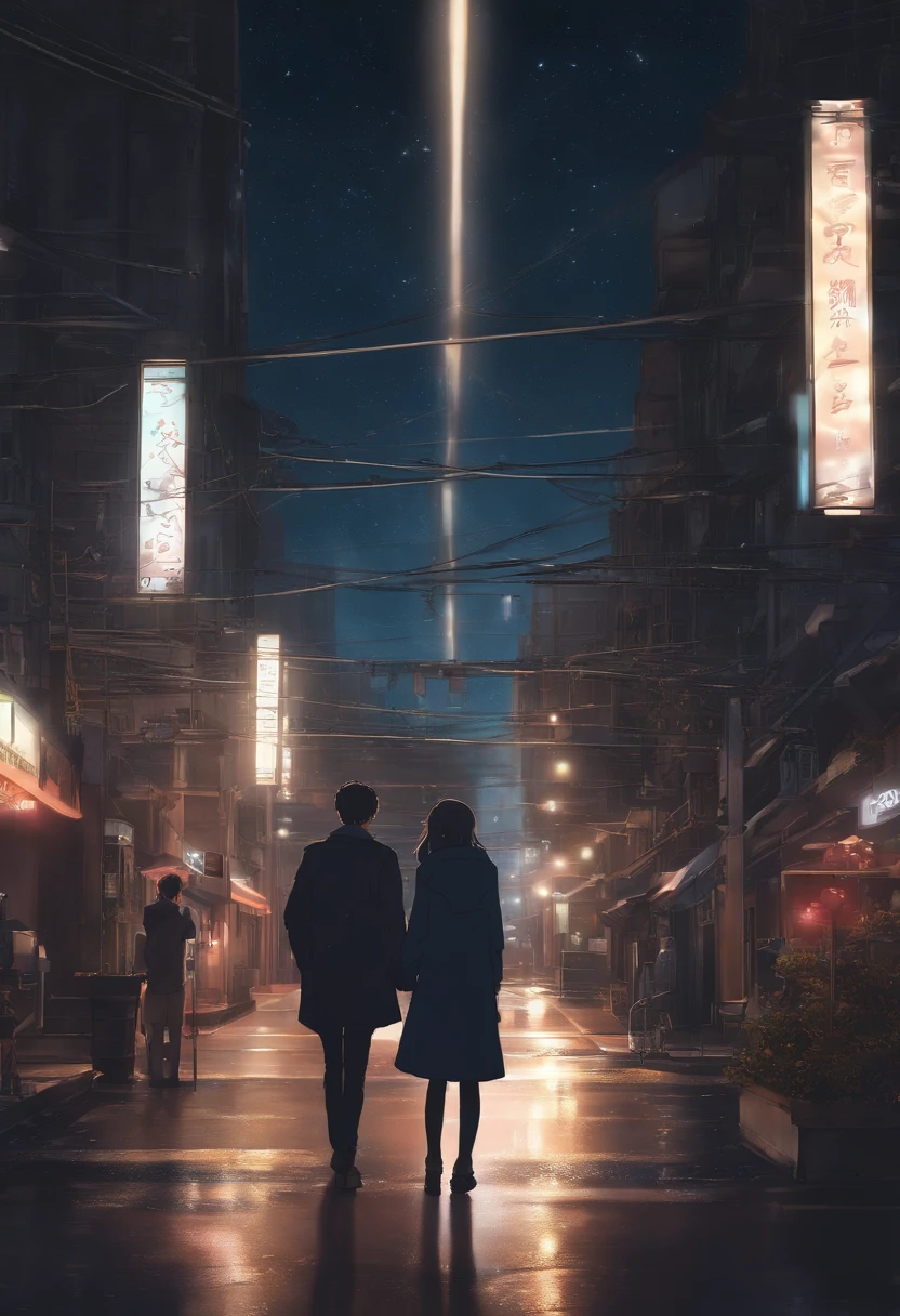 Anime,couple,boy,girl,ontrain,night,citylight,nekogirl,mechaboy,anime