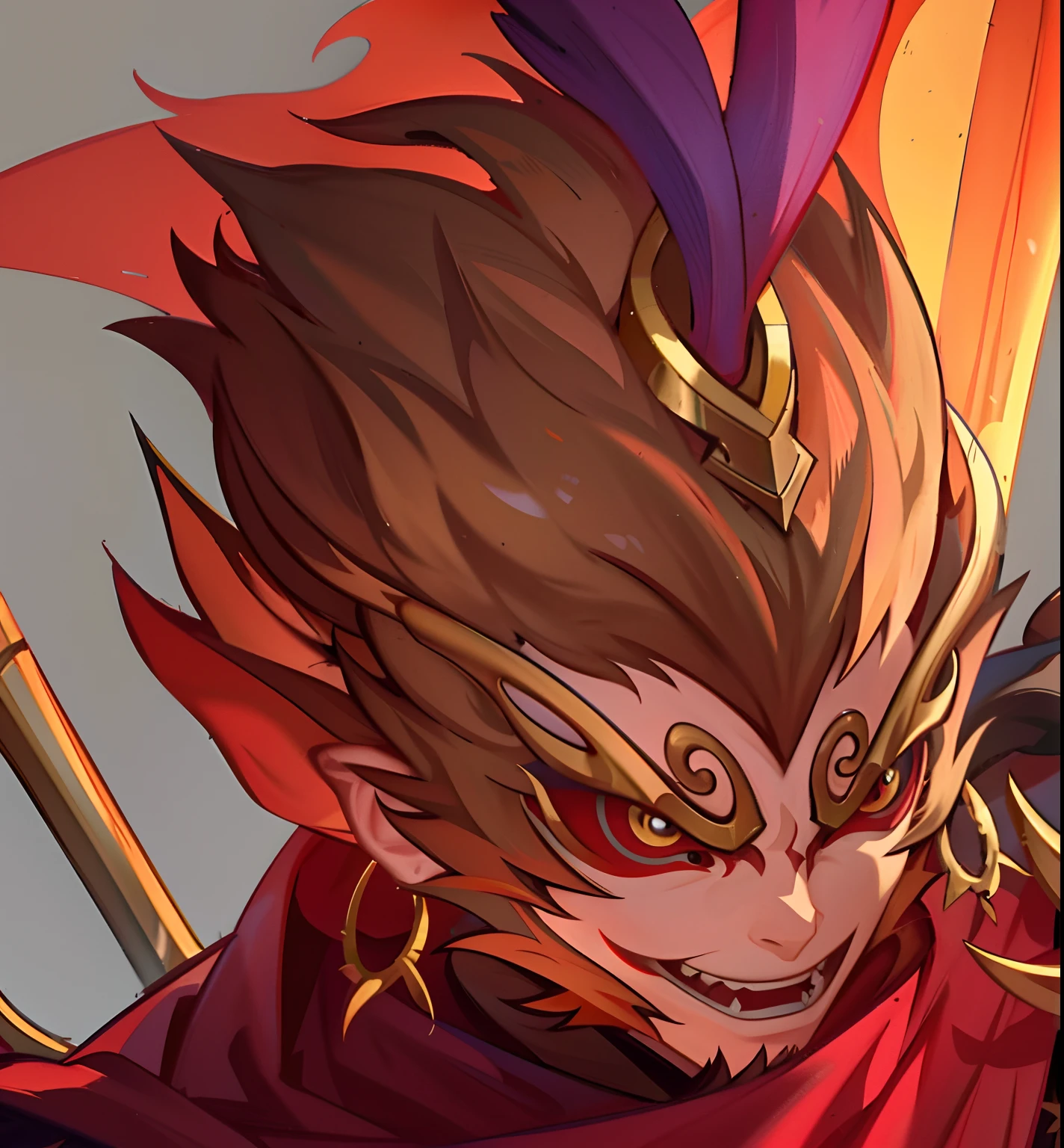 a close up of a person with a sword and a red cape, son goku, Wukong, ne zha from smite, onmyoji portrait, Monkey king, Onmyoji detailed art, Avatar image, heise jinyao, villain wearing a red oni mask, zhongli from genshin impact, Keqing from Genshin Impact