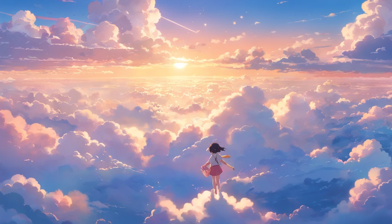 comic strip,Cute and cute 5 girl lying on beautiful fluffy clouds in the sky,anime big breast,On thick clouds such as marshmallows,Pink pajamas,Detail enhancement,8K,super-fine,concept-art,number art
