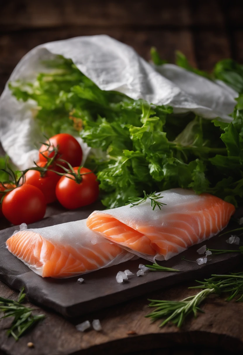 Raw fish wrapped in paper towels on the kitchen board Real 4K HD 1;1