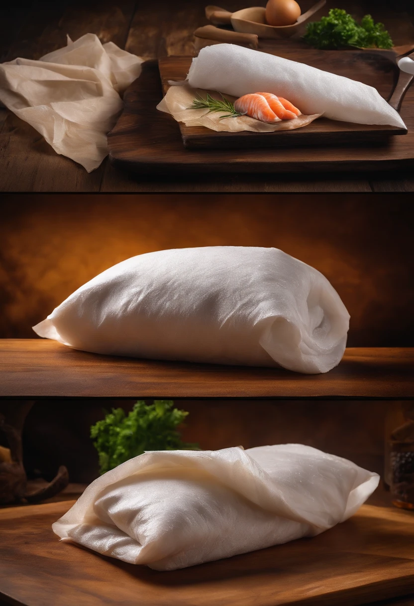 Raw fish wrapped in paper towels on the kitchen board Real 4K HD 1;1