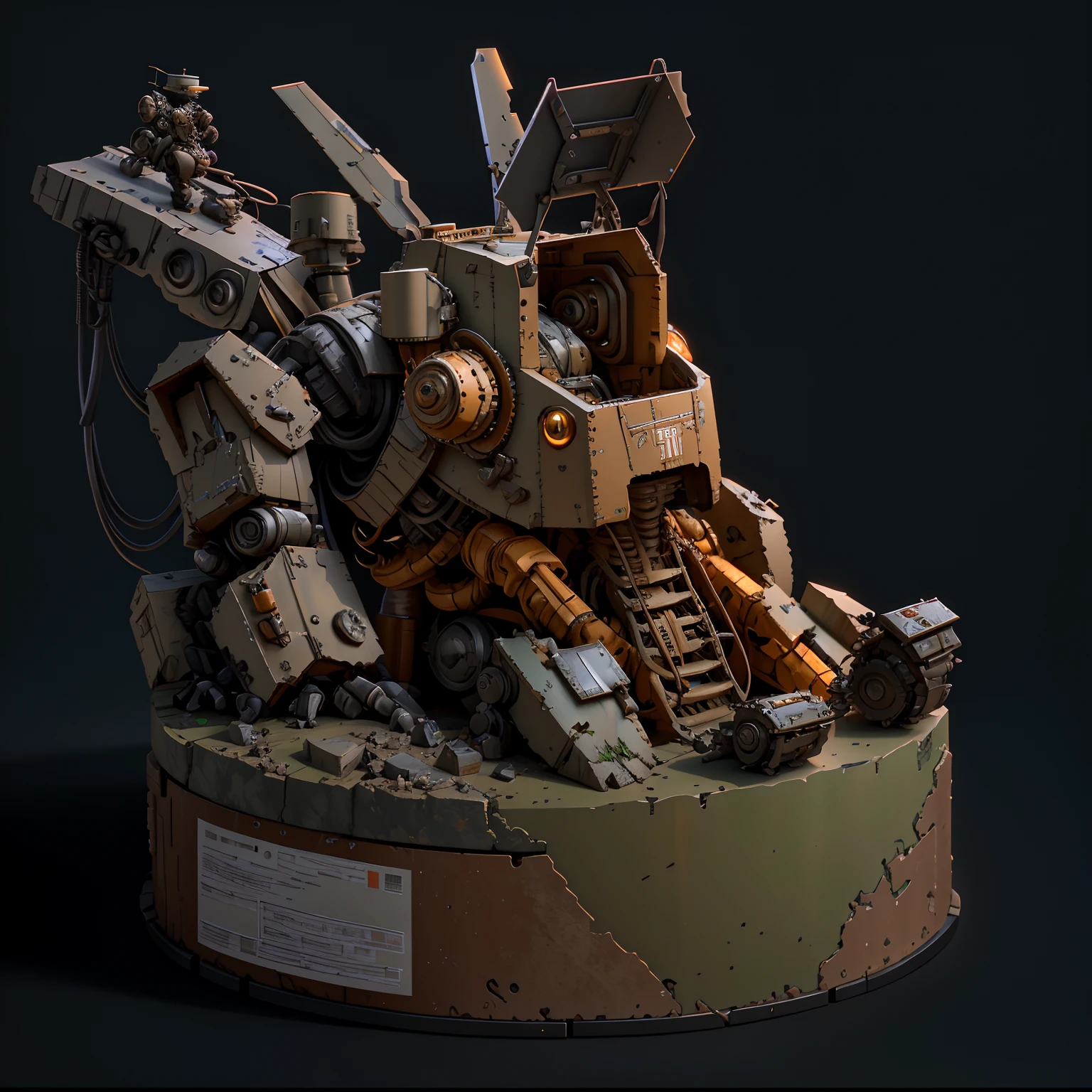 There is a robot sitting on a table, polycount contest winner, 3 d octane render conceptart, Rolands Zilvinskis 3D rendering art, hard surface model, Houdini - hard surface, a still life of a rusty robot, hard surface modeling, hard surface modeling, 3 d render stylized, sci - fi favela sculpture