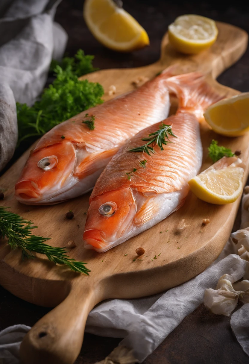 Raw fish wrapped in paper towels on a kitchen board in true 4K HD 1;1 Horizontal version