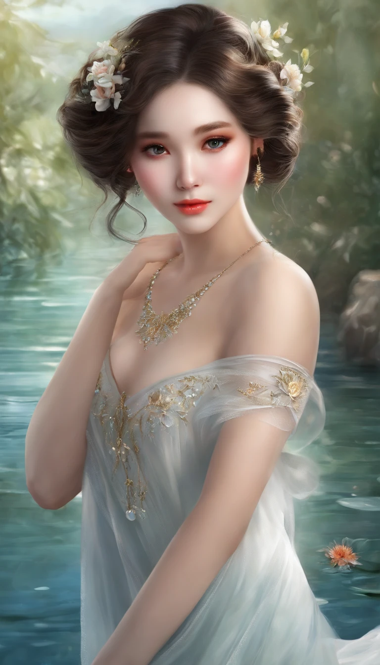 {{16K illustration,Great masterpiece, Best quality,}}, {{Style from the 1980s,Ray tracing ,Best illumination, Best shadow, Highly detailed skin,Colorful glitter,highly details eye ,Dynamic Angle,Highly detailed face ,Reflective eyes ,reflective hair,highly detailed hair,Extremely delicate and beautiful stars,On the water}},Dramatic angle,{{Nature,Cute face,}},{full bloom},{painting of beautiful},{{{gradation hair,pigtail hair,Bun hair,glossy eyes,Watery eyes ,Long eyelashes,Beautiful eye shadow}}},{{intricately details}},Solo,{ Chinese girl :Fairy tale mix,} {{Beautiful and delicate fabrics,Sailor dress}},Seductive smile,{{{{view the viewer,Bust}}}},{{{{{arms back behind}}}}},{{{{Rose,Anemone,}}}},{Beautiful face painting}