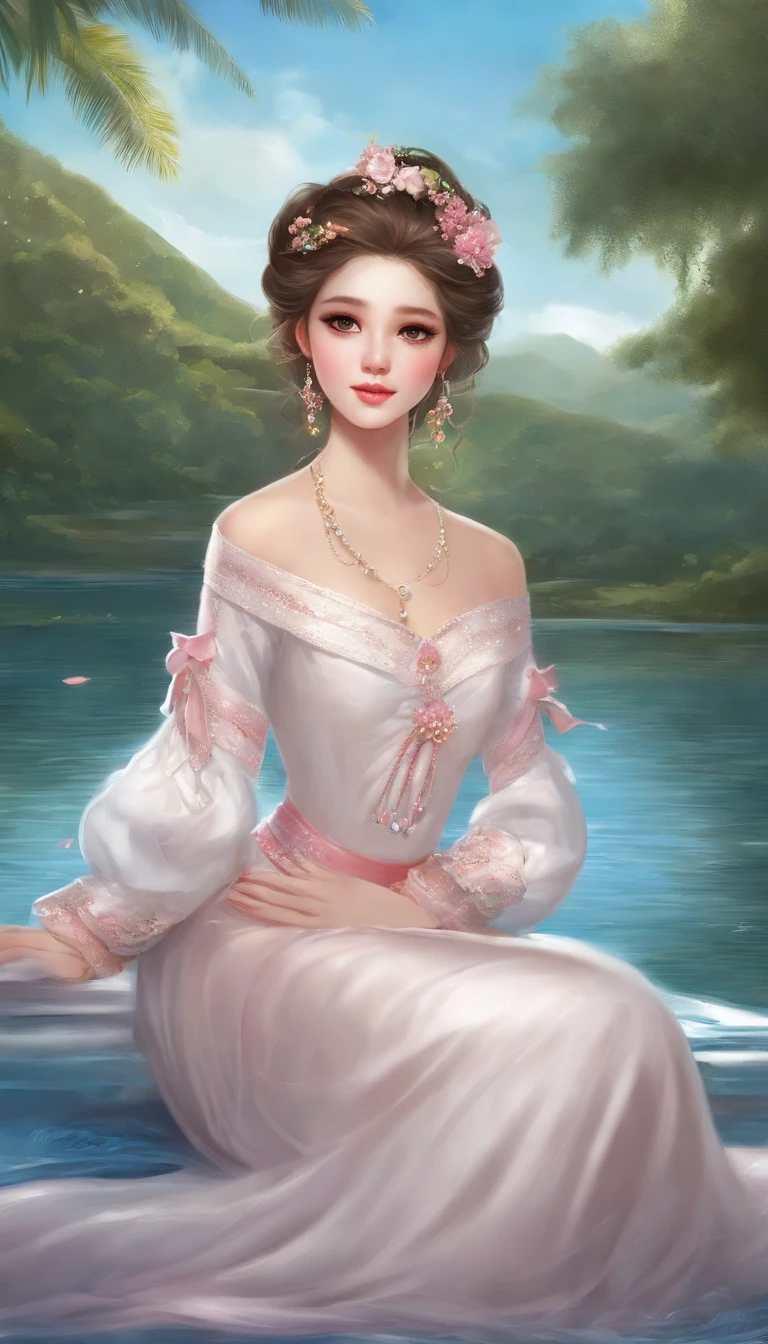 {{16K illustration,Great masterpiece, Best quality,}}, {{Style from the 1980s,Ray tracing ,Best illumination, Best shadow, Highly detailed skin,Colorful glitter,highly details eye ,Dynamic Angle,Highly detailed face ,Reflective eyes ,reflective hair,highly detailed hair,Extremely delicate and beautiful stars,On the water}},Dramatic angle,{{Nature,Cute face,}},{full bloom},{painting of beautiful},{{{gradation hair,pigtail hair,Bun hair,glossy eyes,Watery eyes ,Long eyelashes,Beautiful eye shadow}}},{{intricately details}},Solo,{ Chinese girl :Fairy tale mix,} {{Beautiful and delicate fabrics,Sailor dress}},Seductive smile,{{{{view the viewer,Bust}}}},{{{{{arms back behind}}}}},{{{{Rose,Anemone,}}}},{Beautiful face painting}