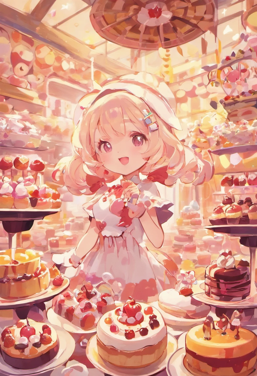 (A cute, Cartoonish dessert characters,Has minimal human characteristics): Sweet and lively face, Round and shiny eyes, Cute little mouth, Soft and soft body, extremely colorful,Vibrant appearance, adorable expression, The limbs are small and stout, Joy and joyful resonance, Naughty and mischievous personality, A little clumsy,But full of charm, A touch of magic and wonder, Surrounded by desserts and sugary treats, A whimsical dessert wonderland, Fill with sweets, chocolate bar, and pastries, Sugar-coated fantasy world, Land where calories don't count, A delicious adventure in dessert paradise, Bright colors and a joyous atmosphere, Sweet aroma, With marshmallow clouds and lollipop trees as background, A cheerful and seductive presence, A dessert companion,Bring a smile to everyone's face. (Best quality, High-res), A delightful blend of sweetness and cuteness, A masterpiece of confectionery art, Eye and heart care, Mesmerizing and coveted creations, Light up the dessert companion for any day.