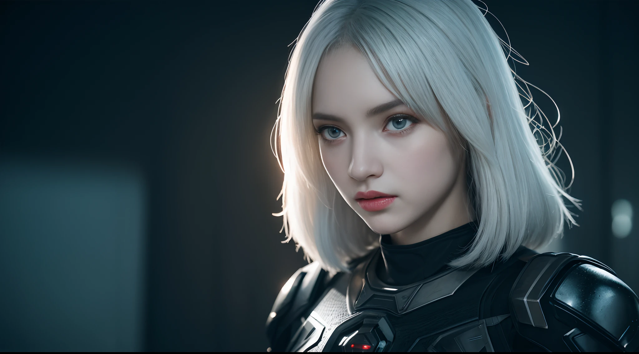 emphasis lines, bokeh, Eye-Level Shot,From the movie ,3D,solo, 1girl,battle garment,A young white haired girl from Germany,A beautiful cyberpunk female image,hdr(HighDynamicRange),Ray traching,NVIDIA RTX,Hyper-Resolution,Unreal 5,Subsurface scattering、PBR Texture、post-proces、Anisotropy Filtering、depth of fields、maximum definition and sharpness、Many-Layer Textures、Albedo e mapas Speculares、Surface coloring、Accurate simulation octane rendering of light-material interactions、Two-colored light、largeaperture、Low ISO、White balance、the rule of thirds、8K raw data、blackstockings,cinematic lighting, ray tracing, reflection light, UHD, best quality, high quality, award winning, high details, masterpiece, anatomically correct, textured skin,