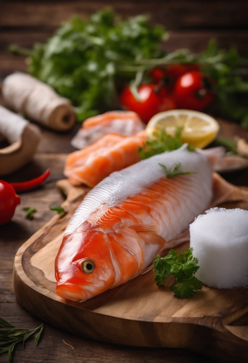 Raw fish wrapped in a kitchen board with white paper towels,True 4K HD 1;1 Horizontal version