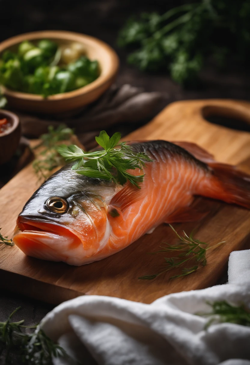 Raw fish wrapped in a kitchen board with white paper towels,True 4K HD 1;1 Horizontal version