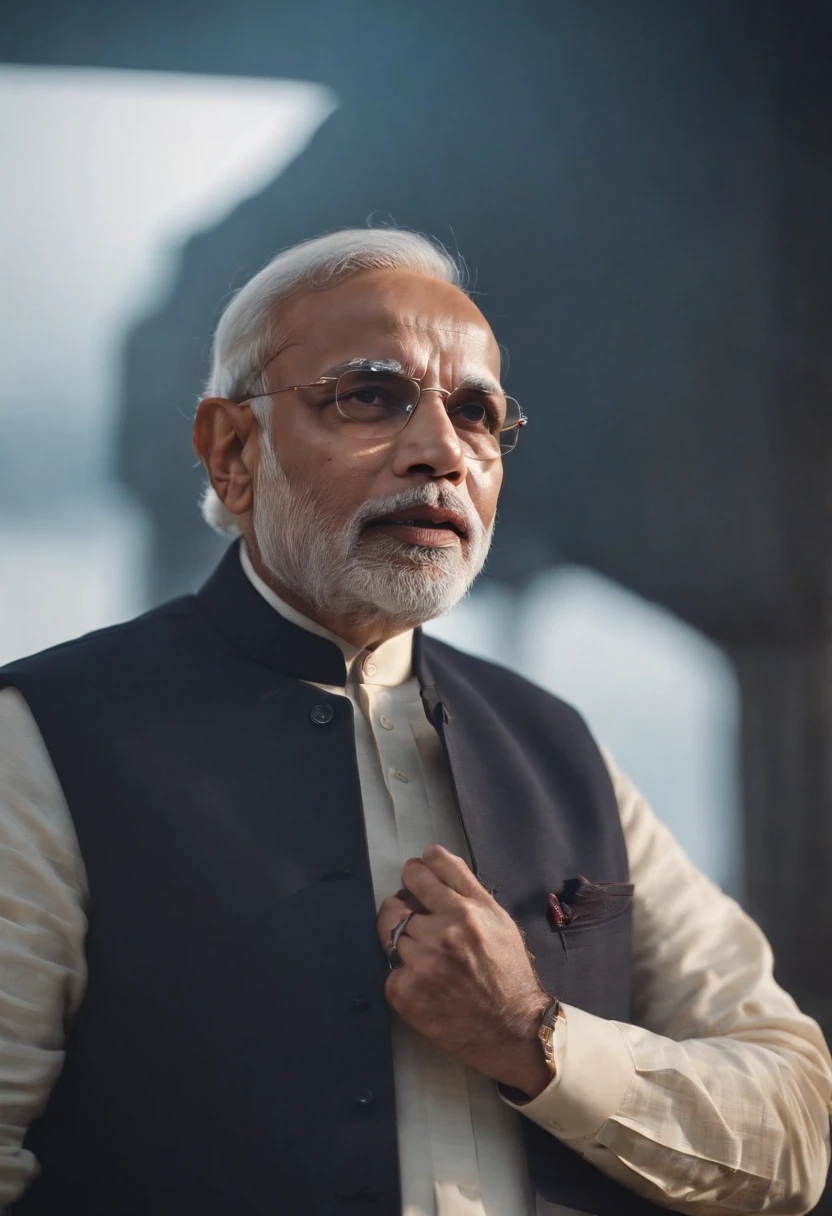 narendra modi in sapace , Powerful, Dark Nautical, Ghostcore, wide shot, Octane rendering, Sharp, Light art, analogous colors, Gothic , anamorphic lens flare lighting, Ultra realistic --ar 16:9