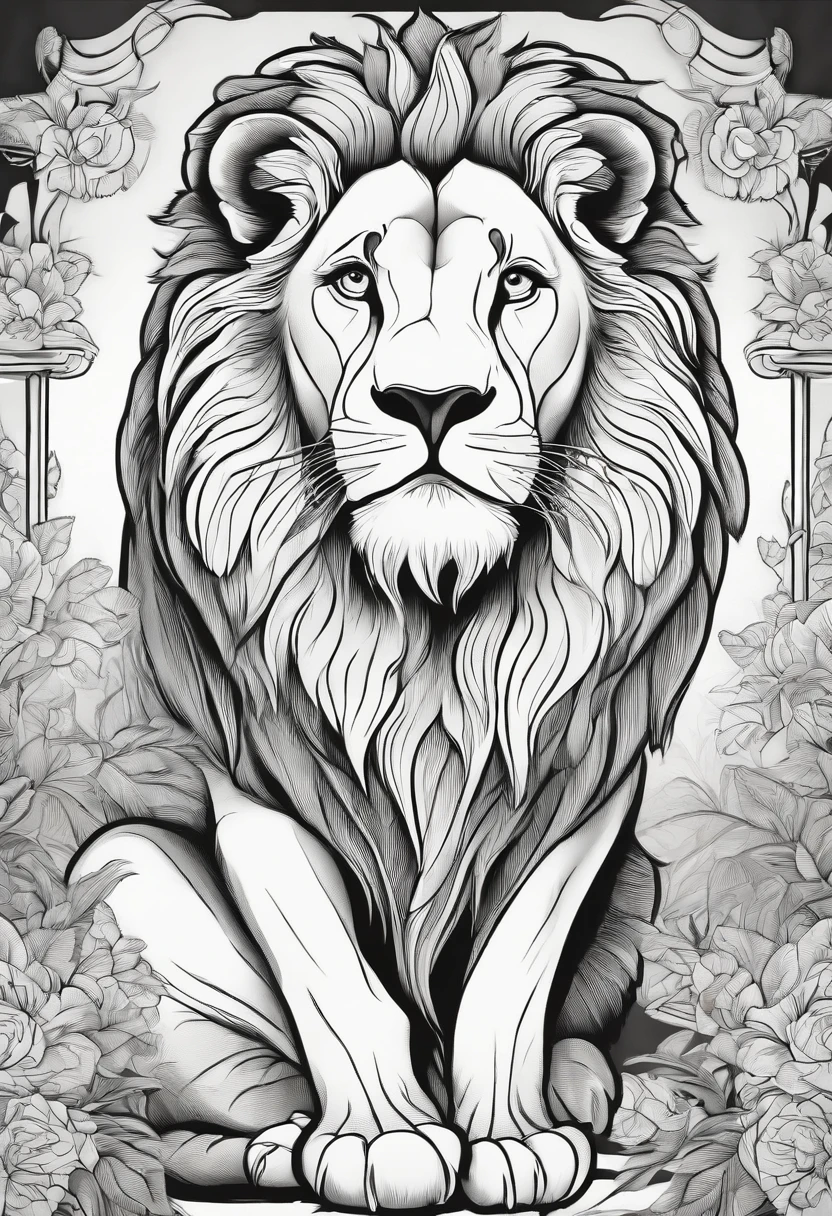 coloring page, Lion, cartoon style, thick lines, line art, white and black.