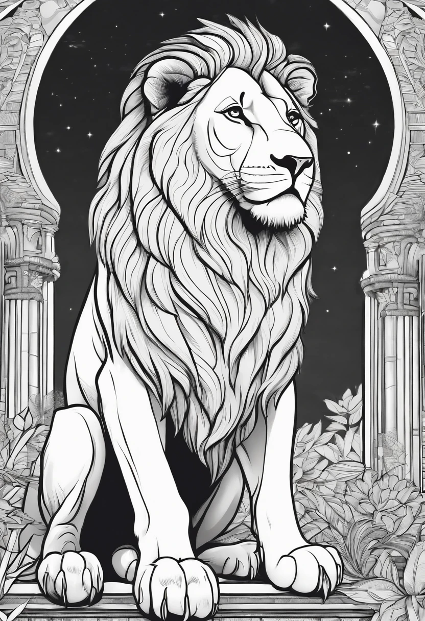 coloring page, Lion, cartoon style, thick lines, line art, white and black.