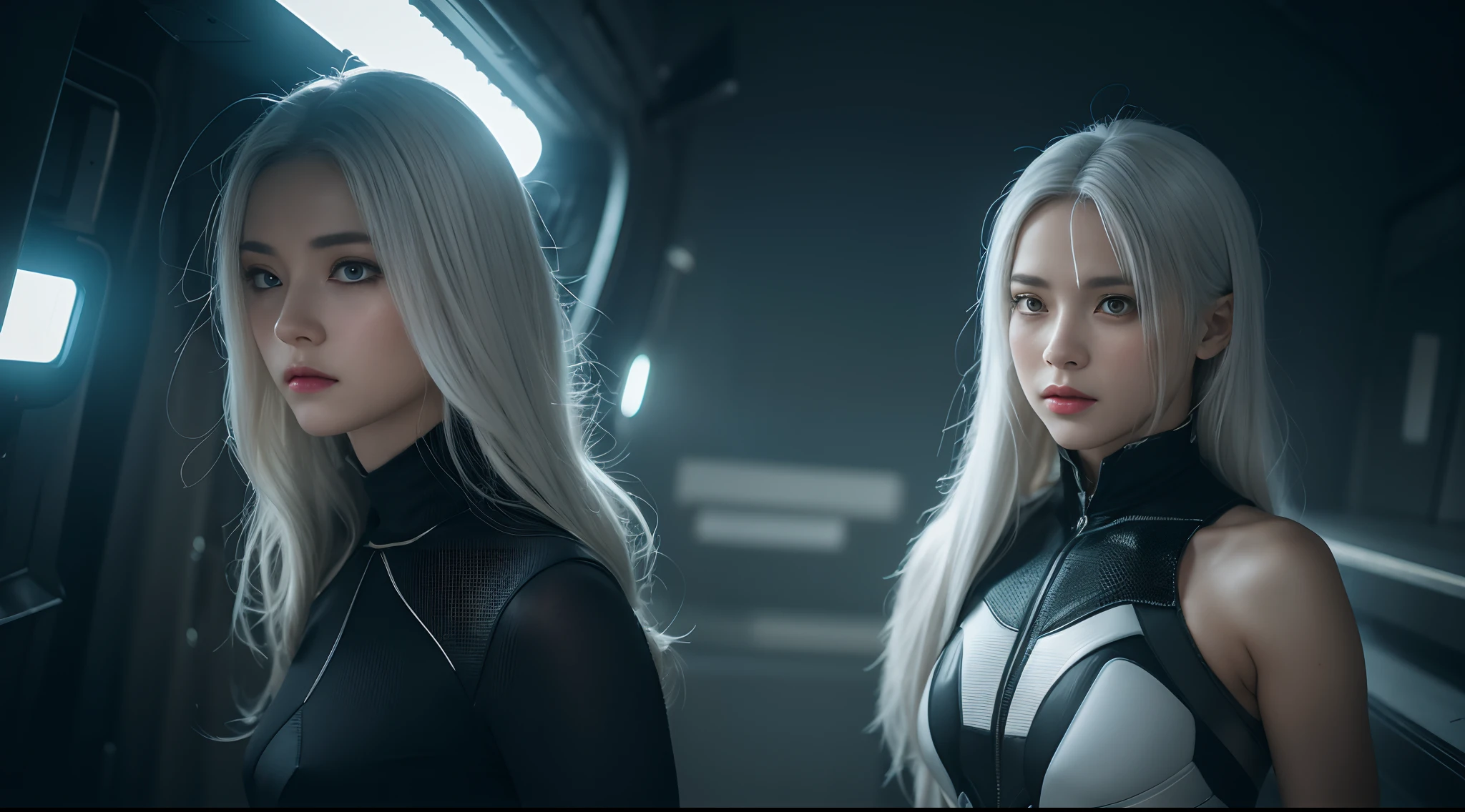 vanishing point,, Eye-Level Shot,From the movie Matrix ,3D,solo, 1girl,battle garment,A young white haired girl from Germany,A beautiful cyberpunk female image,hdr(HighDynamicRange),Ray traching,NVIDIA RTX,Hyper-Resolution,Unreal 5,Subsurface scattering、PBR Texture、post-proces、Anisotropy Filtering、depth of fields、maximum definition and sharpness、Many-Layer Textures、Albedo e mapas Speculares、Surface coloring、Accurate simulation octane rendering of light-material interactions、Two-colored light、largeaperture、Low ISO、White balance、the rule of thirds、8K raw data、blackstockings,cinematic lighting, ray tracing, reflection light, UHD, best quality, high quality, award winning, high details, masterpiece, anatomically correct, textured skin,