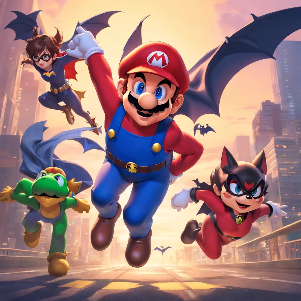 Realistic depiction of super mario as a member of the bat family