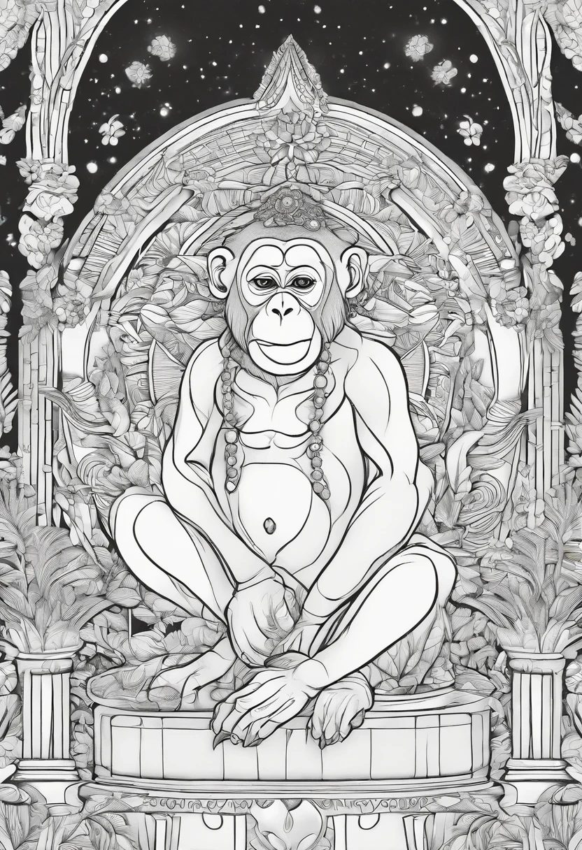 coloring page, Monkey, cartoon style, thick lines, line art, white and black.