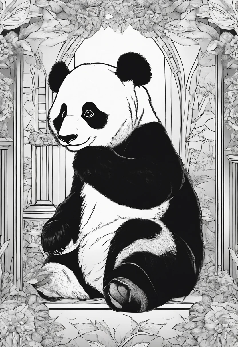 coloring page, Panda, cartoon style, thick lines, line art, white and black.