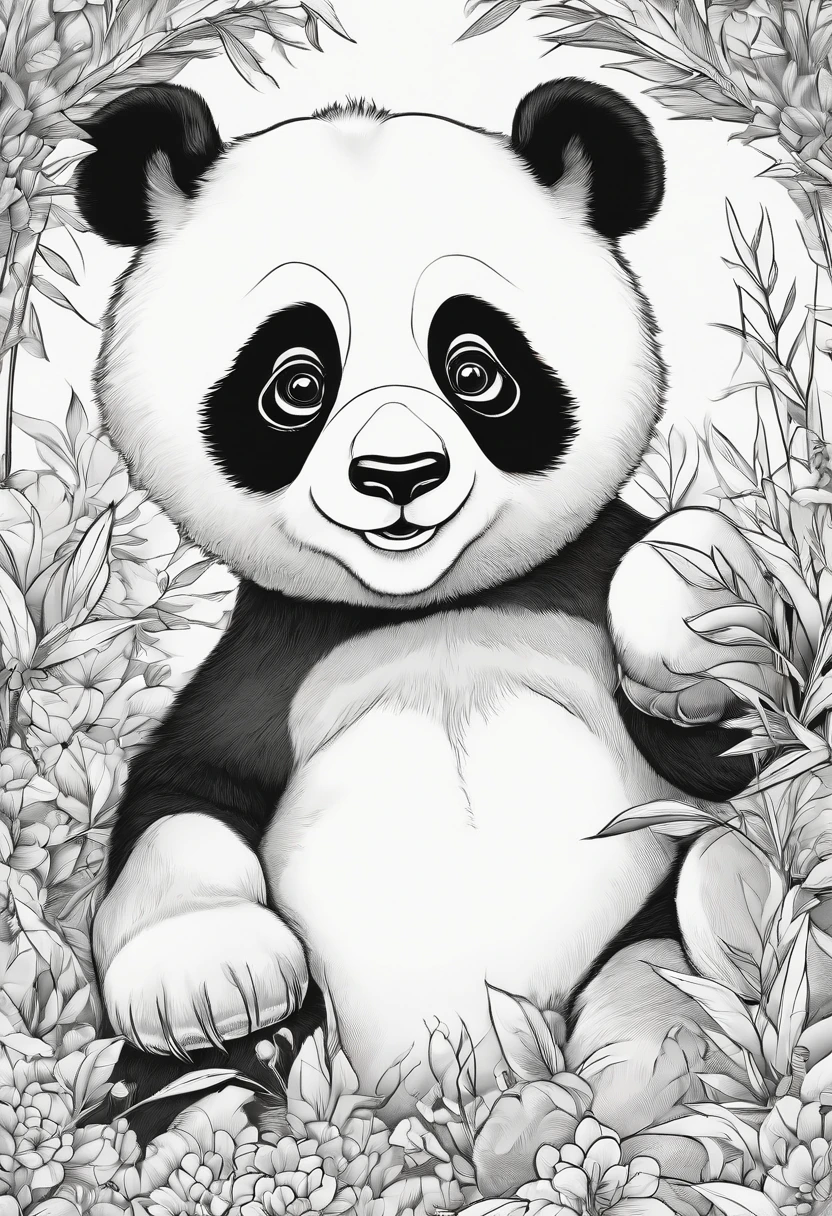 coloring page, Panda, cartoon style, thick lines, line art, white and black.
