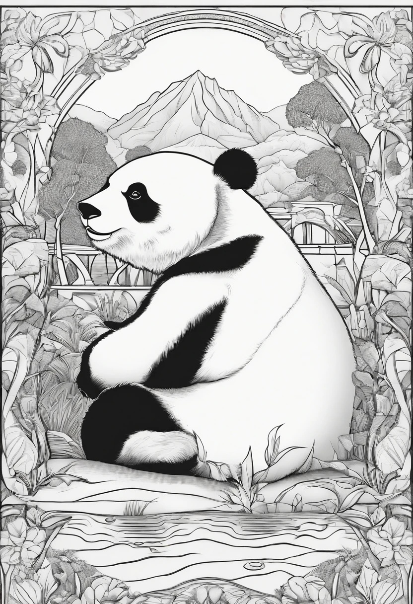 coloring page, Panda, cartoon style, thick lines, line art, white and black.