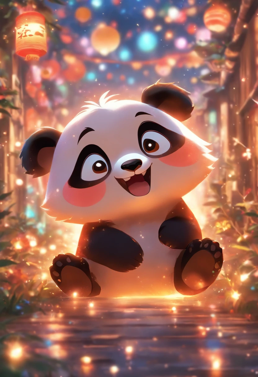 A cute panda greeting the New Year,has big eyes,Blushlush,Lazy,greet,high detal